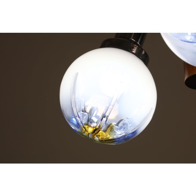 1970s Italian Midcentury 3 Light Turquoise Blu Murano Glass Chandelier by Mazzega For Sale - Image 11 of 15