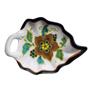 Vintage Dutch Modica Gouda Floral Ceramic Leaf-Shaped Candy Dish Catch All For Sale