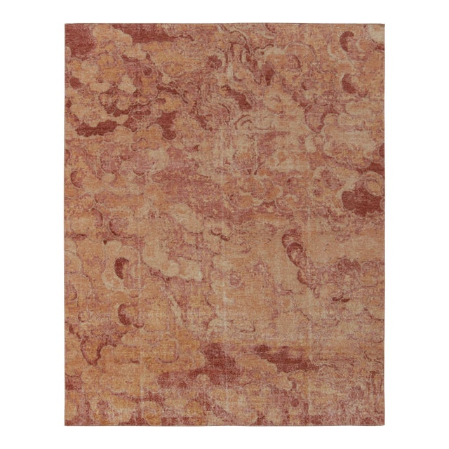 Distressed Style Modern Rug in Red & Gold Abstract Pattern by Rug & Kilim For Sale