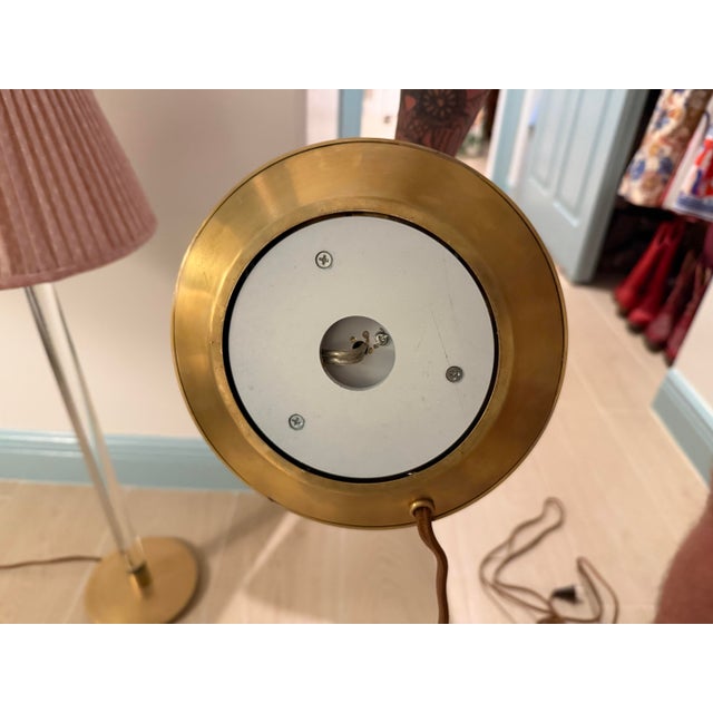 Metal Pair of Visual Comfort Aerin Riga Buffet Lamps With Fermoie Pink Figured Lampshades For Sale - Image 7 of 8