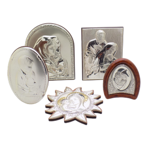 5 X Vintage Italian Handmade Silver Plate and Silver Sheet With Wood (Lamina) Sacred Bedside Icons