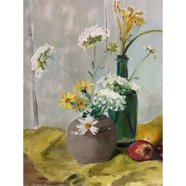 1970s Vintage 1970’s Impressionist Framed Still Life Oil Painting With Flowers and Fruit For Sale - Image 5 of 8
