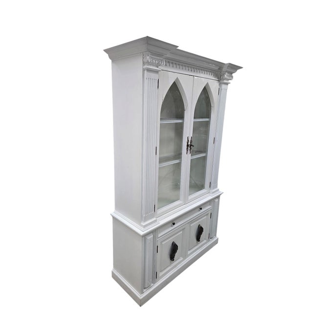 Wood Vintage Gothic Revival White Display Cabinet For Sale - Image 7 of 9