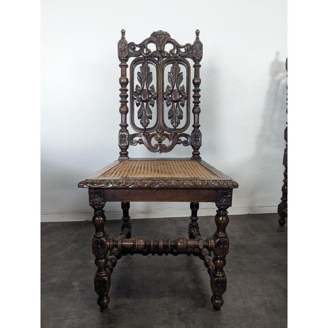 Henri II Chairs in Openwork Carved Oak with Caned Seats, Set of 6 For Sale - Image 6 of 11