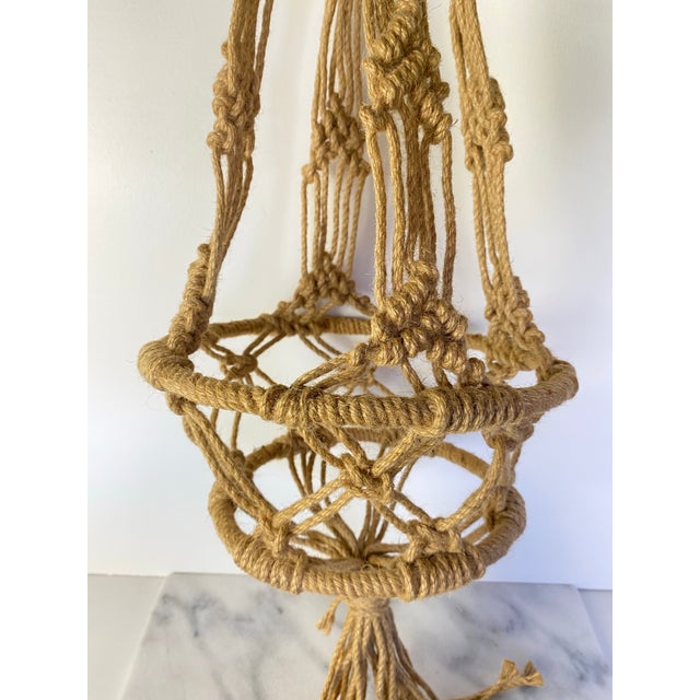 Textile Vintage Boho Macramé Plant Hanger in Natural Fiber — Large Hanging Planter, 1970s For Sale - Image 7 of 8
