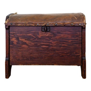 19th Century Wood and Waxed Canvas Shoe Shine Stool With Storage For Sale