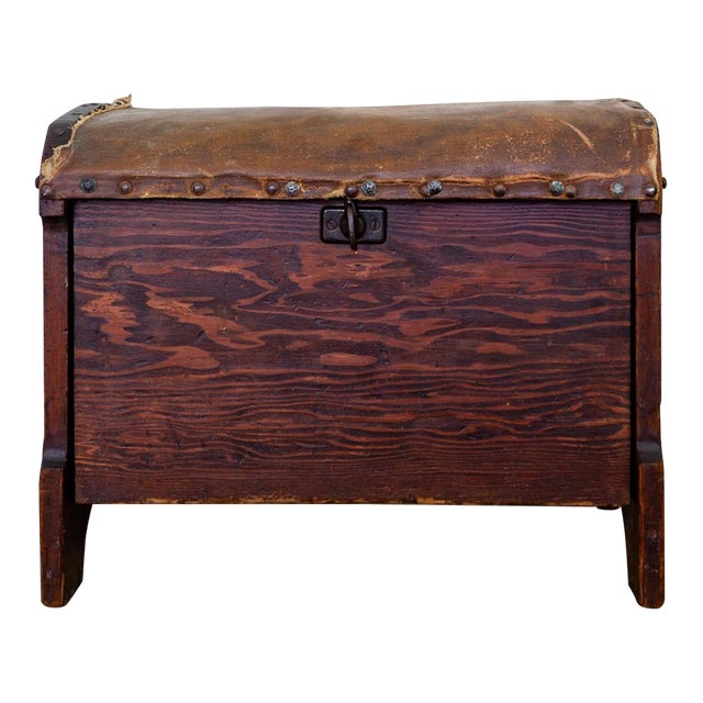 19th Century Wood and Waxed Canvas Shoe Shine Stool With Storage For Sale