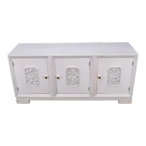 Bleached Walnut 3 Doors Compact Credenza Chest Dresser Console Mont Style