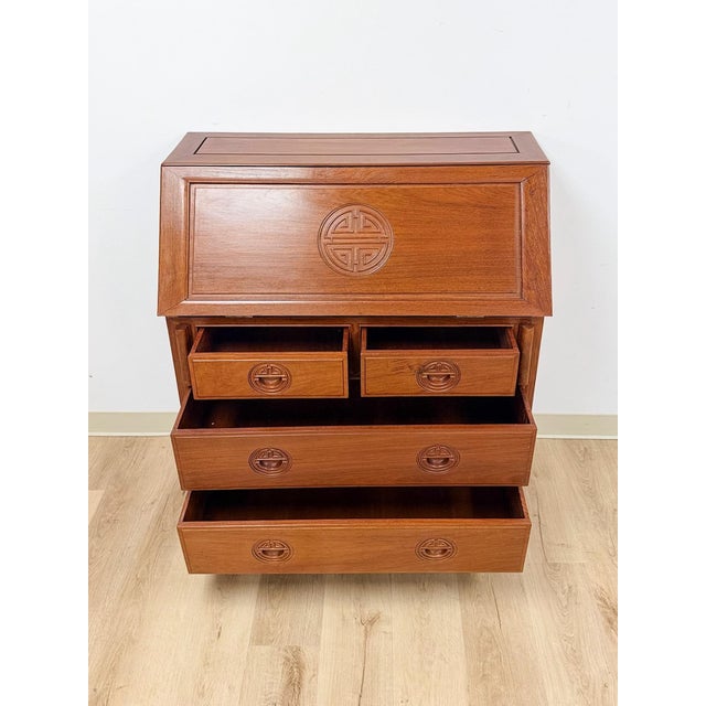 Mid 20th Century Rare Oriental Rosewood Secretary Writing Desk Fold Out Sheraton Hotel Provenance For Sale - Image 13 of 15