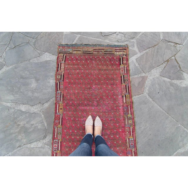 Late 19th Century Allover Dark Red Olive Blue Hand Knotted Rug - 3’3” X 5’4” For Sale - Image 4 of 11