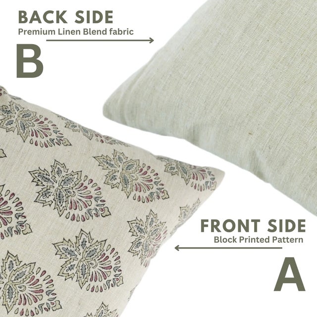 Fabdivine Linen Blend Throw Pillow Cover Handmade Block Print, Samrat- 20x20 For Sale - Image 4 of 5