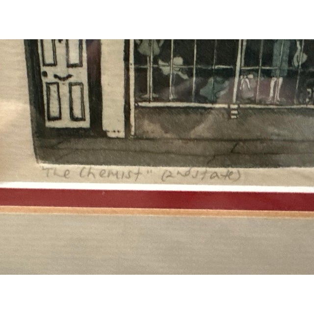 Bottle Green Victoria Elbroch Signed Hand-Colored Architectural Etching “The Chemist,” 6/25 For Sale - Image 8 of 11