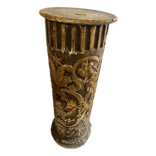 1840 Antique Ornate French Wooden Pedestal Column With Gold Highlights For Sale