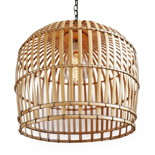 Bamboo Strip Cage Pendant Light For Sale - Image 4 of 12