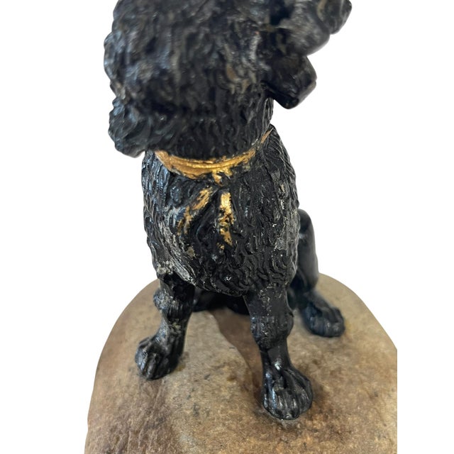 Antique French Lead Painted Black Spaniel Dog Seated on a Rock For Sale - Image 6 of 12