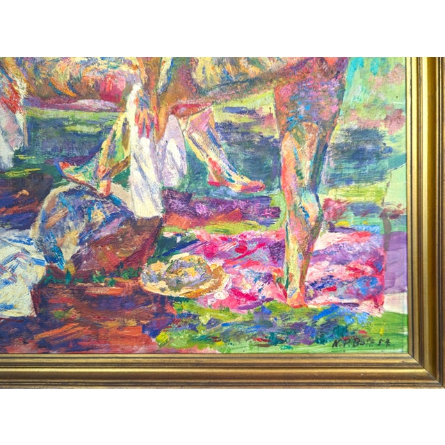 Paint Niels Peter Bolt Early Naturalistic Painting of Two Lounging Nude Female Figures in Nature, 1954 For Sale - Image 7 of 11