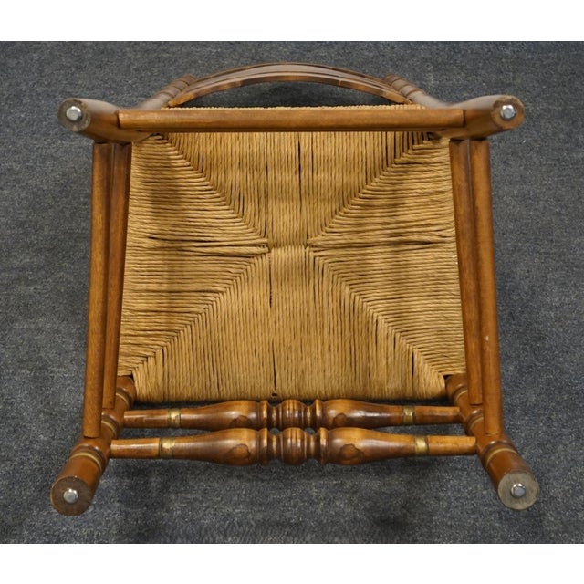 Brown Ethan Allen Hand Decorated Collection Solid Hard Rock Maple Hitchcock Style Ladderback Accent Side Chair W. Rush Seat 14-6041 For Sale - Image 8 of 8