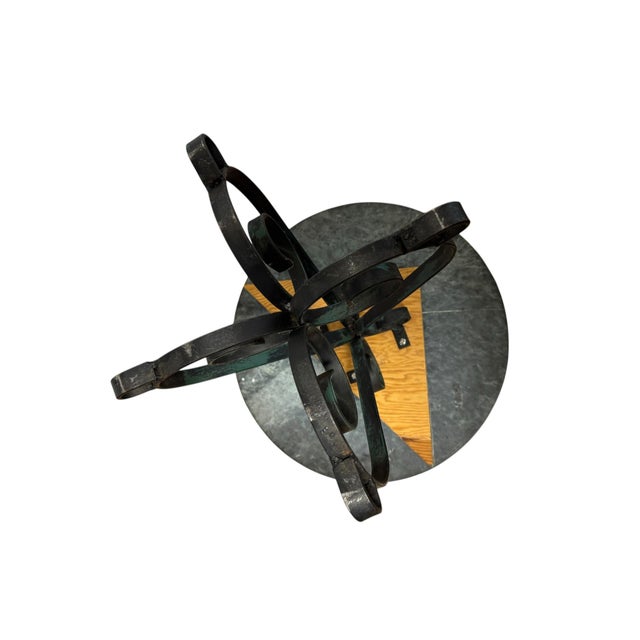 Vintage Verde Marble Round Side Table With Wrought Iron Scrollwork, c.1940s For Sale - Image 9 of 10