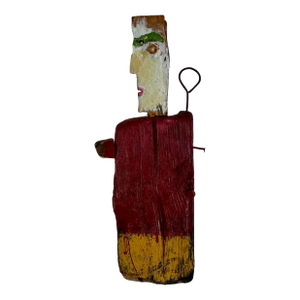 Early 20th Century Vintage Primitive Folk Art Wooden Figure Sculpture of a Masked Opera Marionette