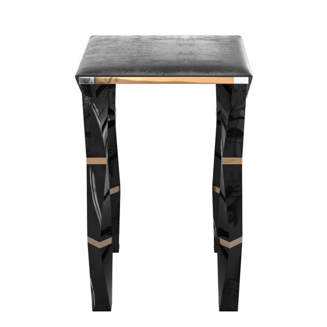 "Puledri" Bar Stool With Stainless Steel, Bronze and Tailor Made Leather For Sale - Image 4 of 8