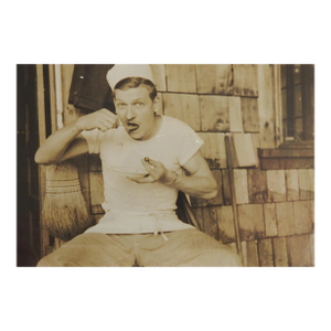 Early 20th Century Portrait of Cook Eating Snapshot Photograph