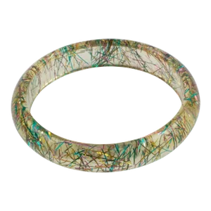 Clear Lucite Bracelet Bangle Multicolor Metallic Thread Inclusions