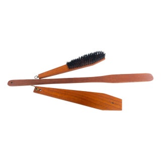 Mid-Century Danish Teak Hallway Set with Cloth Brush and Shoehorn, 1950s, Set of 3 For Sale