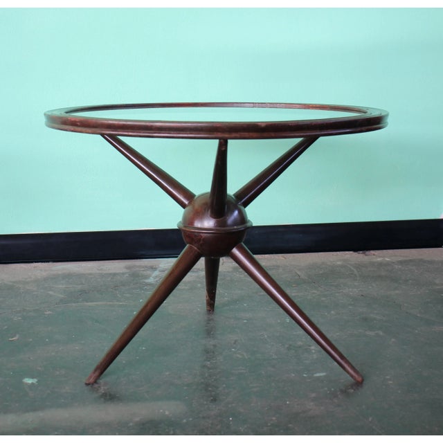 Sputnik Wood and Glass Round Coffee Table Set, Set of 2 For Sale - Image 6 of 11