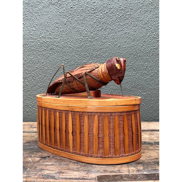 Vintage Shanghai Weave Woven Rattan Bug Box For Sale - Image 10 of 12