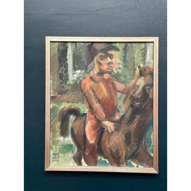 Original Swedish Oil on Canvas – “Horse Rider” by Ebbe Höglund – Signed – Vintage & Framed – 50 × 41 cm (19.7" × 16.1")...