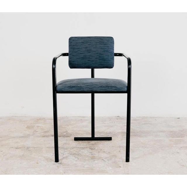 Minimalist Armchair In Postmodern Key Modern Design 1980's. Full metal frame painted black, seat and back covered in...