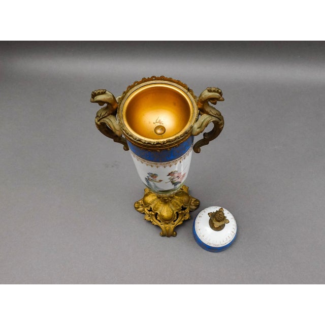 Sevres Style Antique French Hand Painted Porcelain Bronze Ormolu Mounts Urn Vase For Sale In Miami - Image 6 of 10