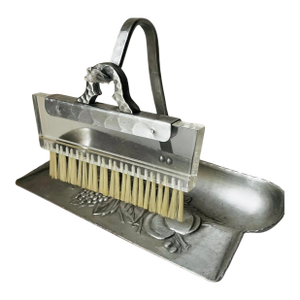 Vintage Everlast Hand-Forged Aluminum "Silent Butler" Crumb Tray With a Clear Lucite Brush.