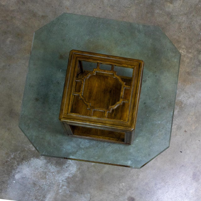 Chinoiserie Late 20th Century Chinoiserie Oak Cube Coffee Table W/Glass Top Sketchbook Collection by Drexel Heritage For Sale - Image 3 of 18