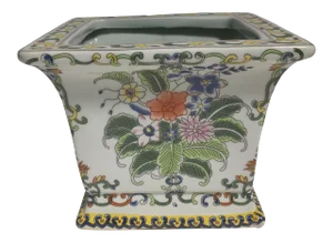 Floral Tobacco Leaf Chinoiserie Cachepot
