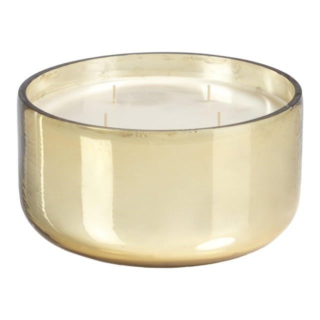 Siberian Fir 6" Diameter Scented Jar Candle, Gold For Sale