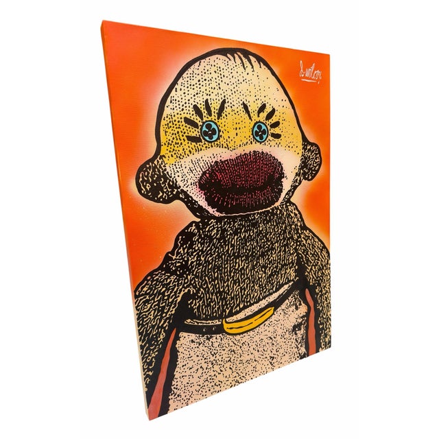 Modern California Oil Painting of a Sock Monkey by Dave Wilcox. From a one man show called “Sock Monkeys & Superheroes!”