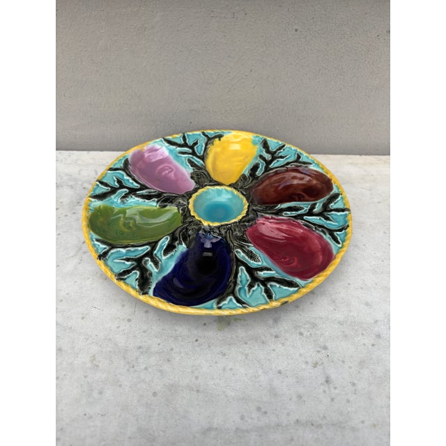 19th Century, English Majolica Oyster plate by S. Fielding and Company multicolored. Reference: Page 29 of "Collecting...