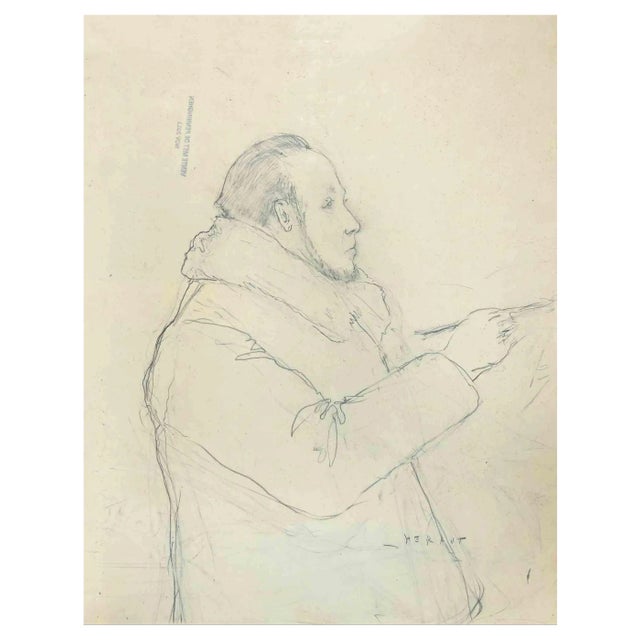 Henri Heraut, Self-Portrait, Original Drawing, Mid-20th-Century For Sale