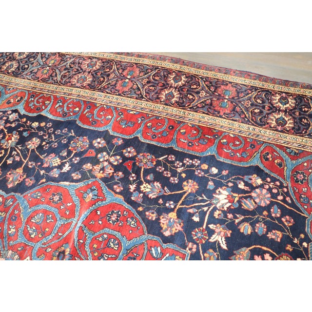 1920s fancy Persian Meshed Square Rug in traditional reds and blues