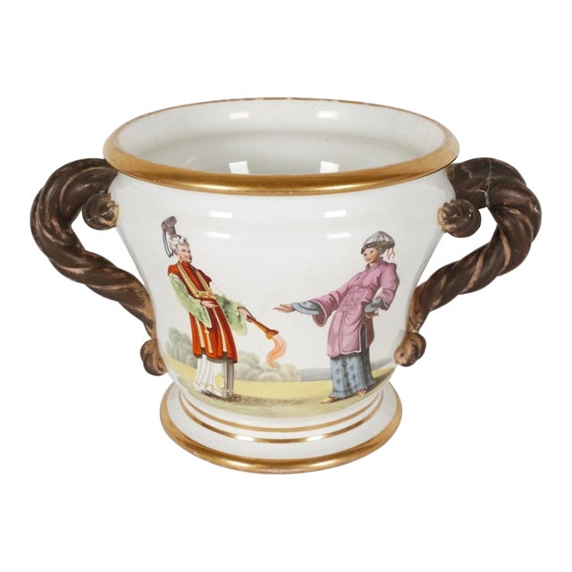 Antique Old Paris Porcelain Cachepot Jardenier Flower Pot W Chinese Motif For Sale