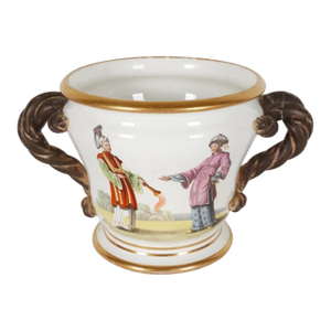 Antique Old Paris Porcelain Cachepot Jardenier Flower Pot W Chinese Motif