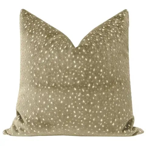 Pair of beautiful 20" antelope cut velvet pillows in taupe. Meticulously handcrafted with serged interior seams, invisible...