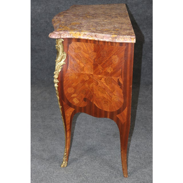 Antique French Louis XV Style Bronze Ormolu Mounted Marble Top Commode For Sale - Image 10 of 13