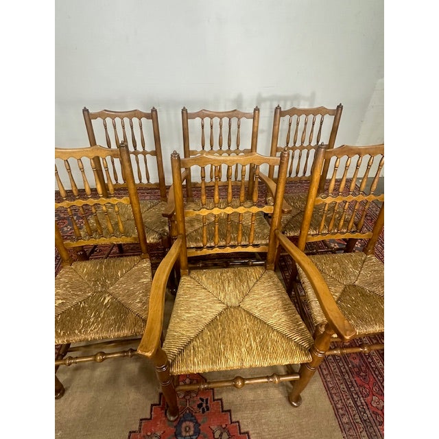 Farmhouse 1960s Set of 6 Stickley Style Fayetteville Ny Solid Wood Spindle-Back Chairs For Sale - Image 3 of 10
