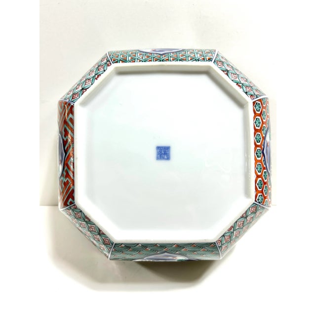 Vintage Blue & White Chinoiserie Octagonal Porcelain Bowl With Gold Rim For Sale - Image 10 of 11