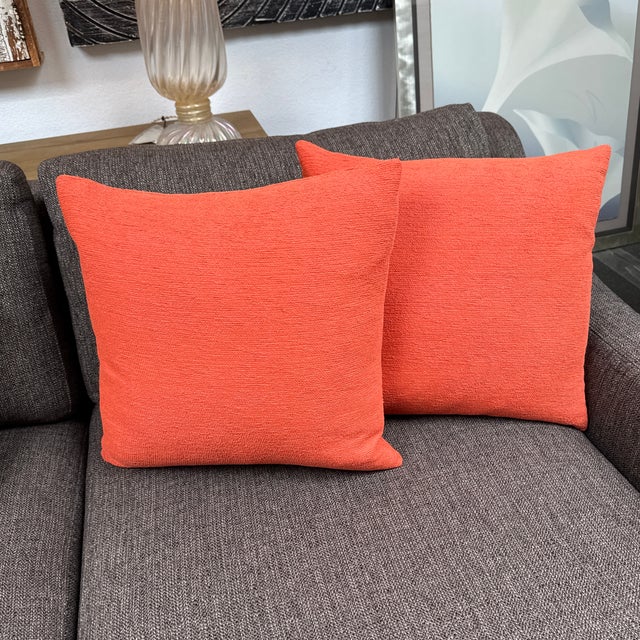 Contemporary Woven Coral Throw Pillows, Pair For Sale - Image 3 of 9
