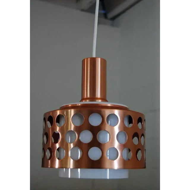 Vintage Swedish Mid-Century Modern minimalist anodized copper pendant with inner white diffuser. Newly rewired to US...