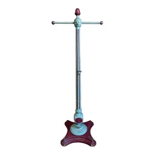 Antique Hand-Turned Wood Fluted Coat Rack in Teal & Oxblood Red For Sale