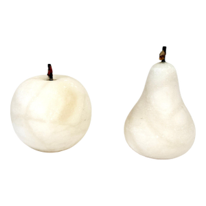 Hand-Carved Alabaster Fruit Sculptures Pear and Apple Collectible 1980s